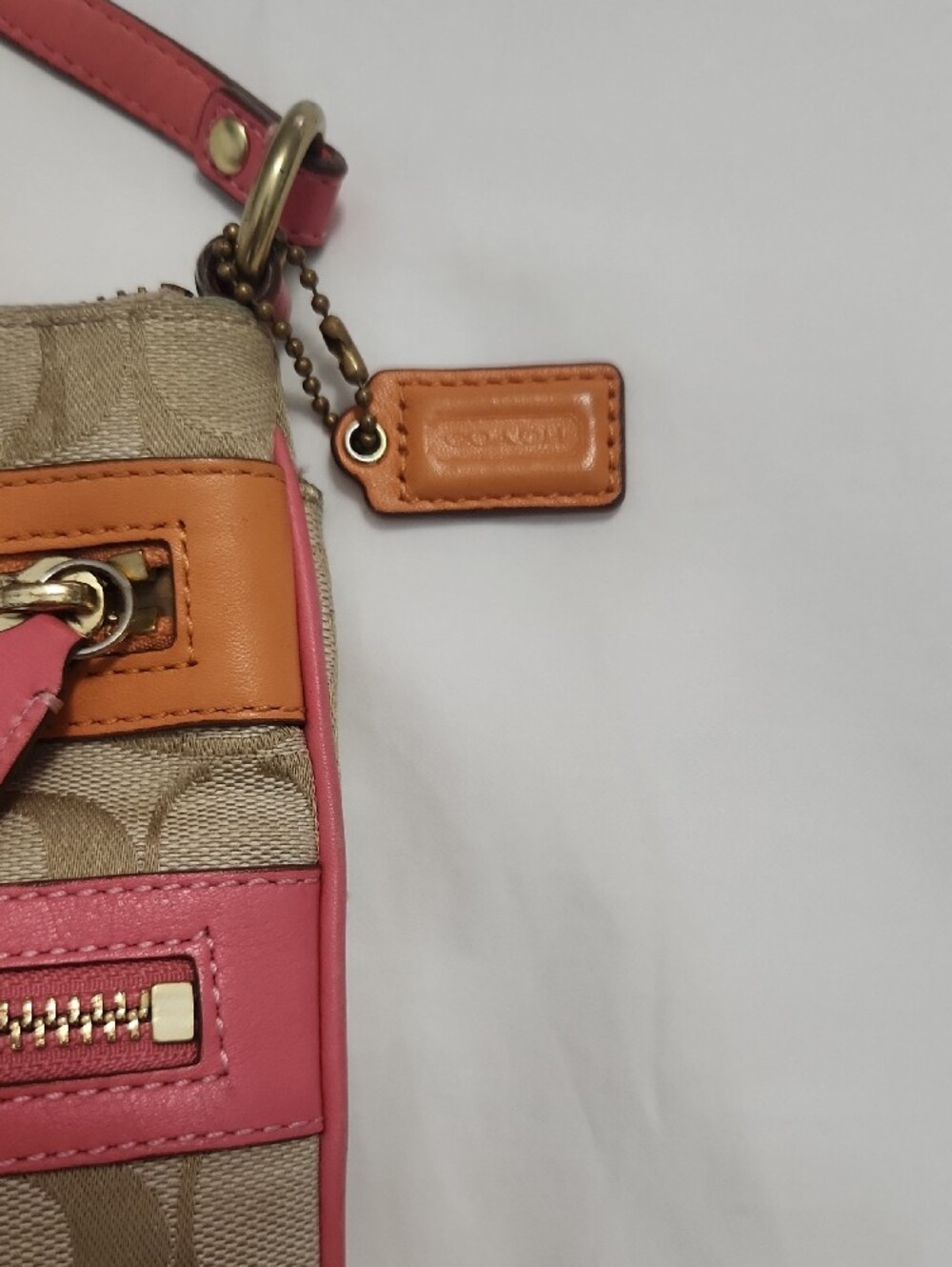 Coach Crossbody in Beige Canvas with Pink & Orange Trim - Picture 2 of 8